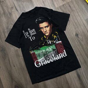 Vintage 1992 Elvis Presley Graceland Quote Black Jerzees T Shirt
